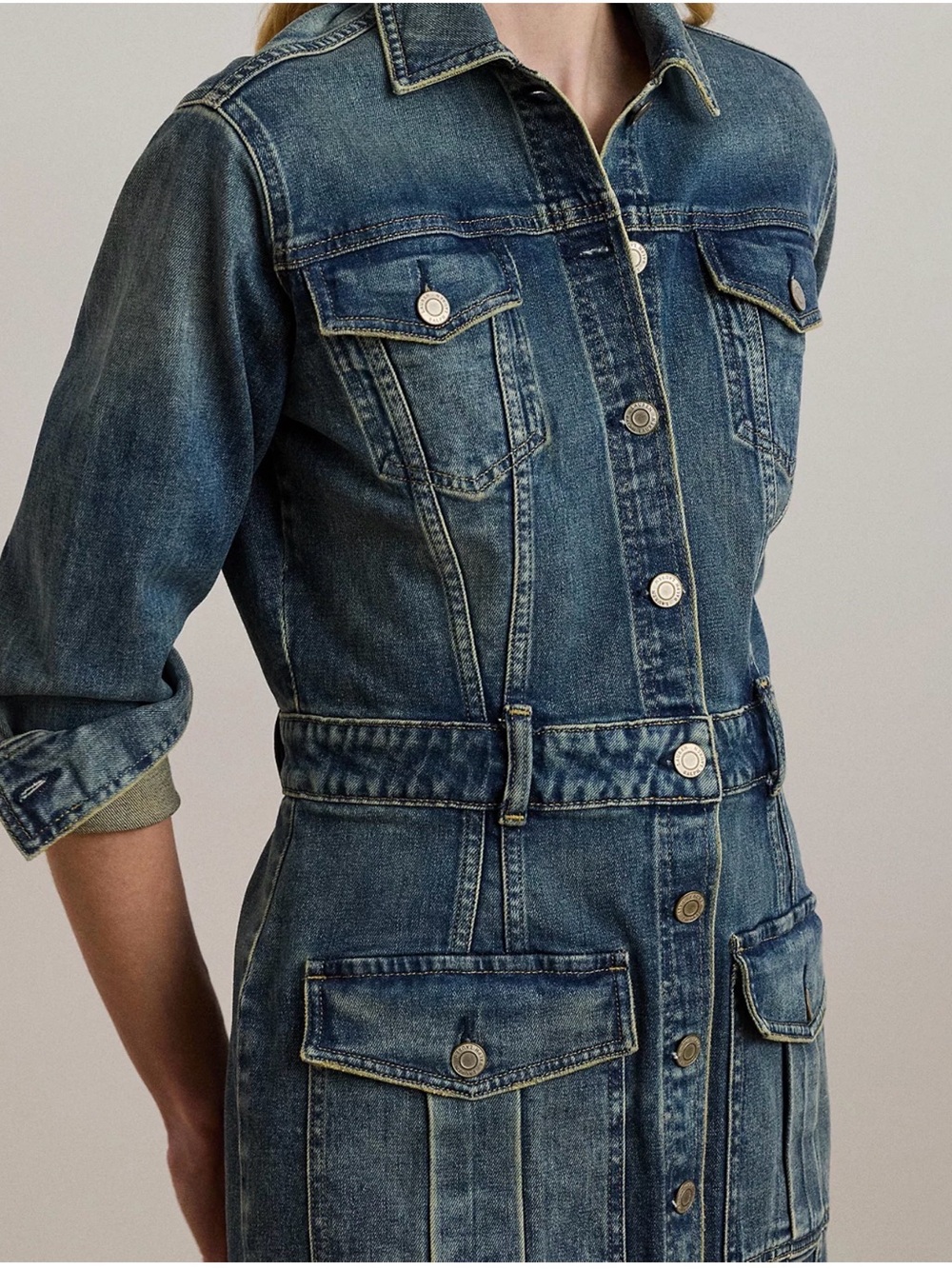 Lauren Ralph Lauren Women’s Blue Denim Trucker Dress Button Up XL - Picture 10 of 11
